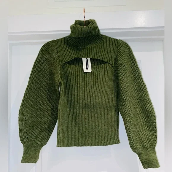 Olive Green Women's Cutout Sweater - Picture 3 of 3